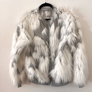 Zara white fur bomber jacket